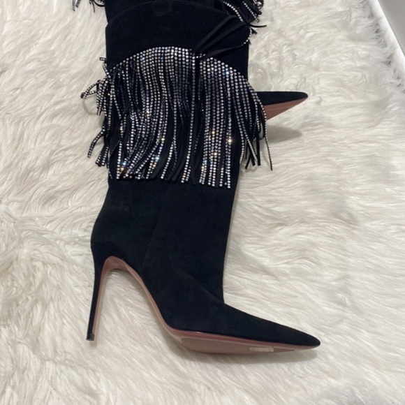 New Amina Muaddi Lily Crystal Fringe Stiletto Boot size 39EU - Picture 9 of 10